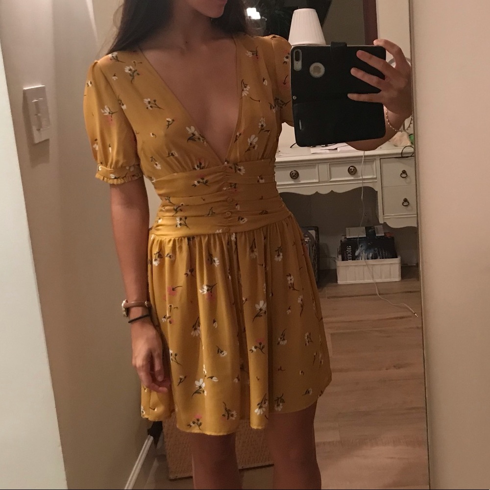 Deep Plunge Mini Flower Dress